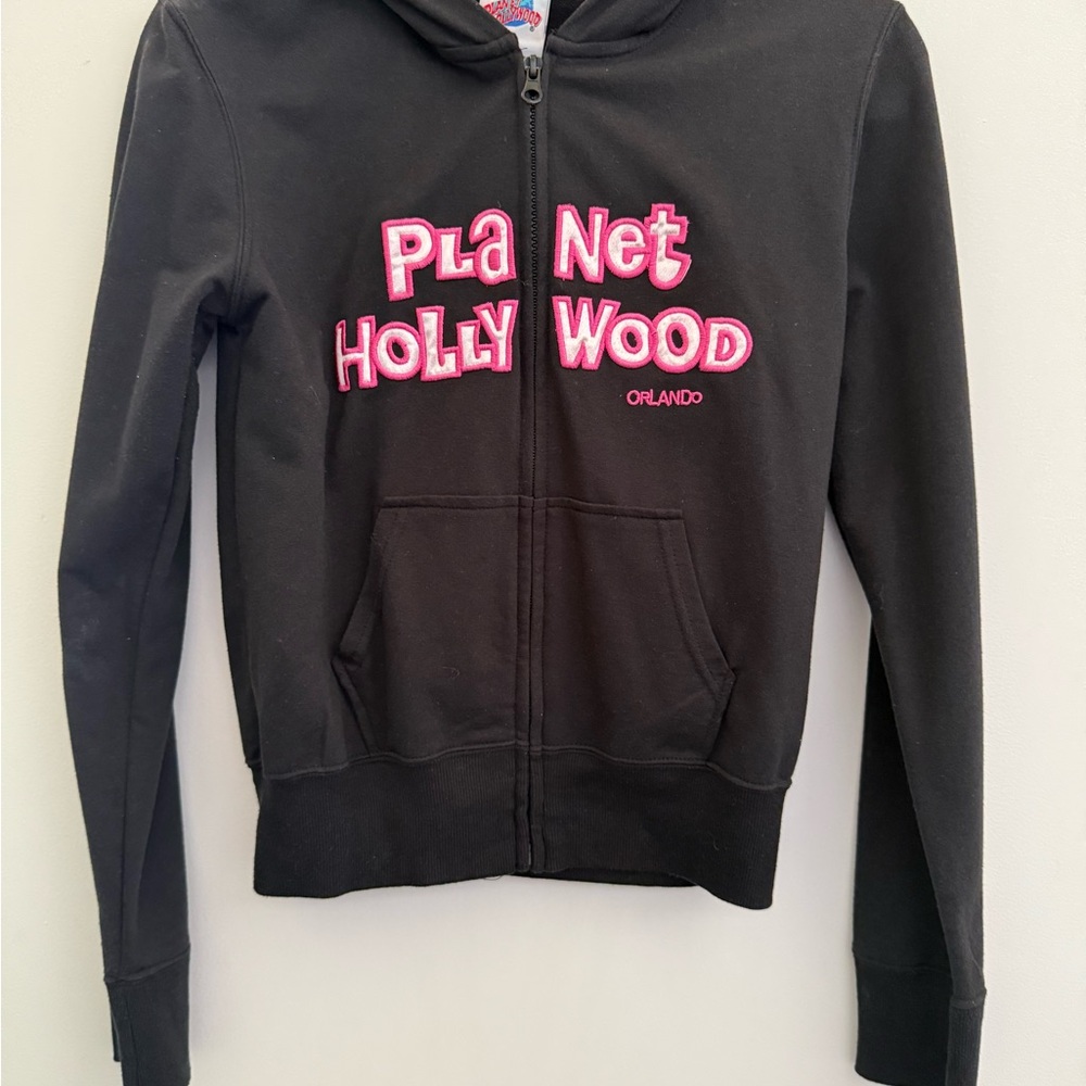 Planet Hollywood Zip Up Hoodie-Women's Size:S - Black w/Pink & White Hood Lining